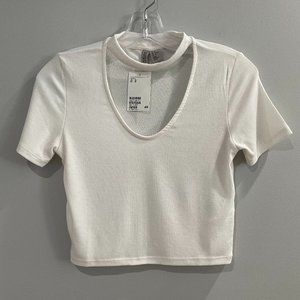 H&M Ribbed Crop Top Shirt White Sz M